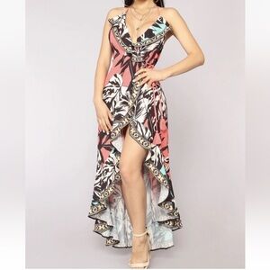 Fashion Nova Vibrant Pink and Black High Low Dress